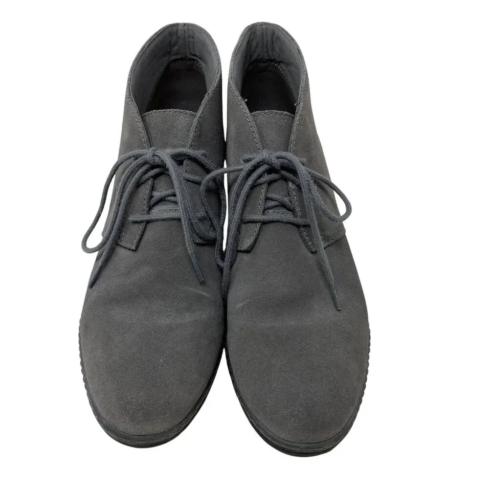 Collections By Clarks Wedge Ankle Booties Womens Size 9 Gray Suede Lace Up